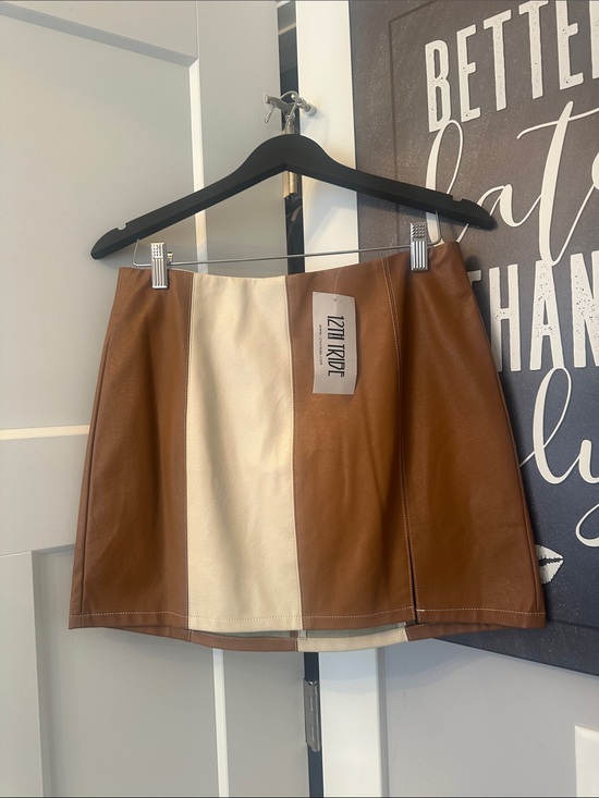 12th Tribe Dresses & Skirts - NWT 12th Tribe Brown and Cream Faux Leather Colorblock Mini Skirt
